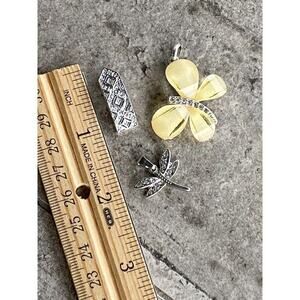 Pendants Lot of Three Butterfly Rhinestones Acrylic Silver Tone